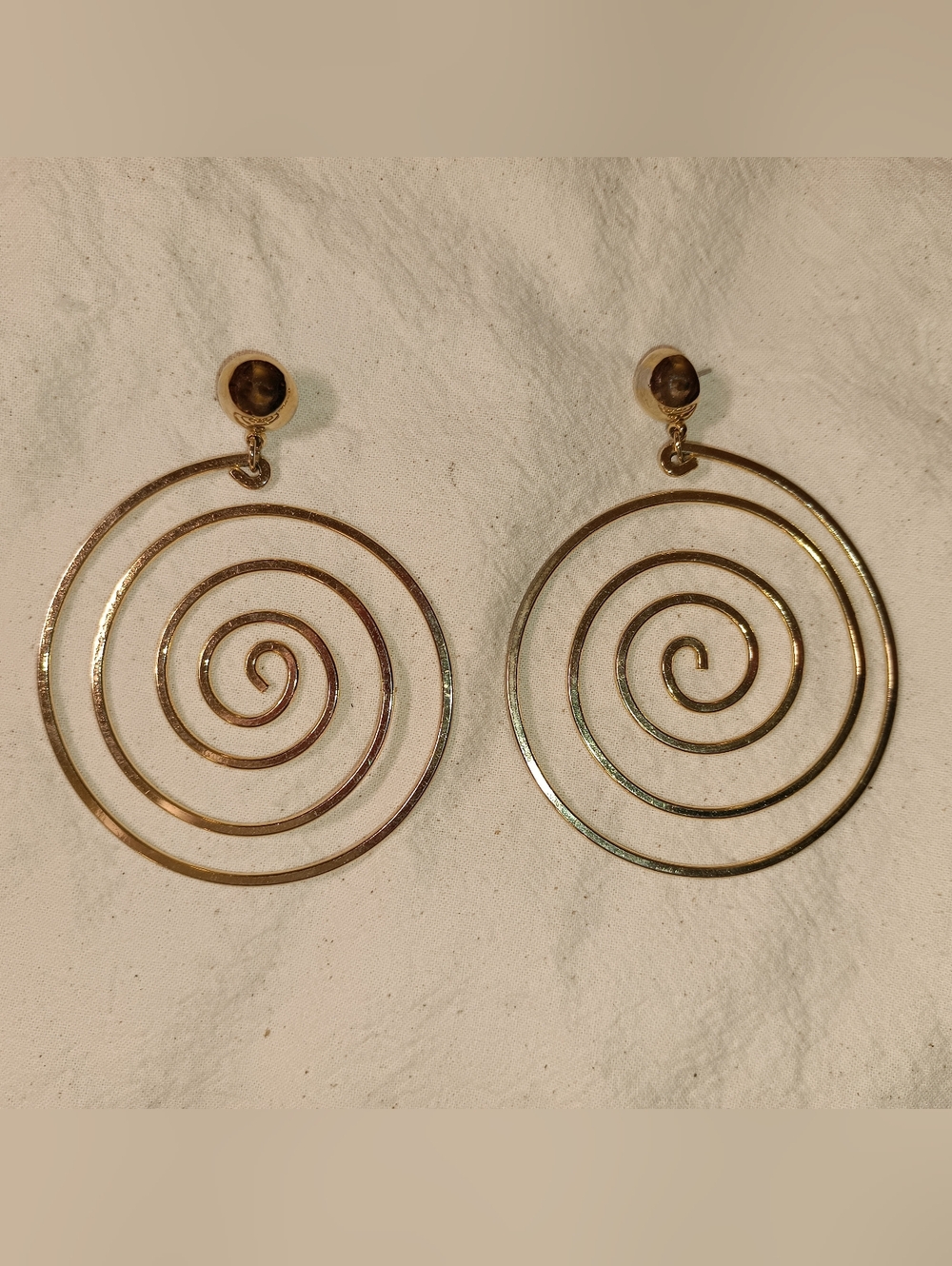 Vintage Gold Tone Spiral Drop Earrings Statement Jewelry 1980s